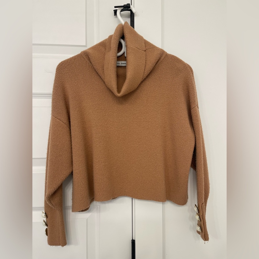 Zara Cropped Cowl Neck Sweater with Button Details (preloved, good condition)